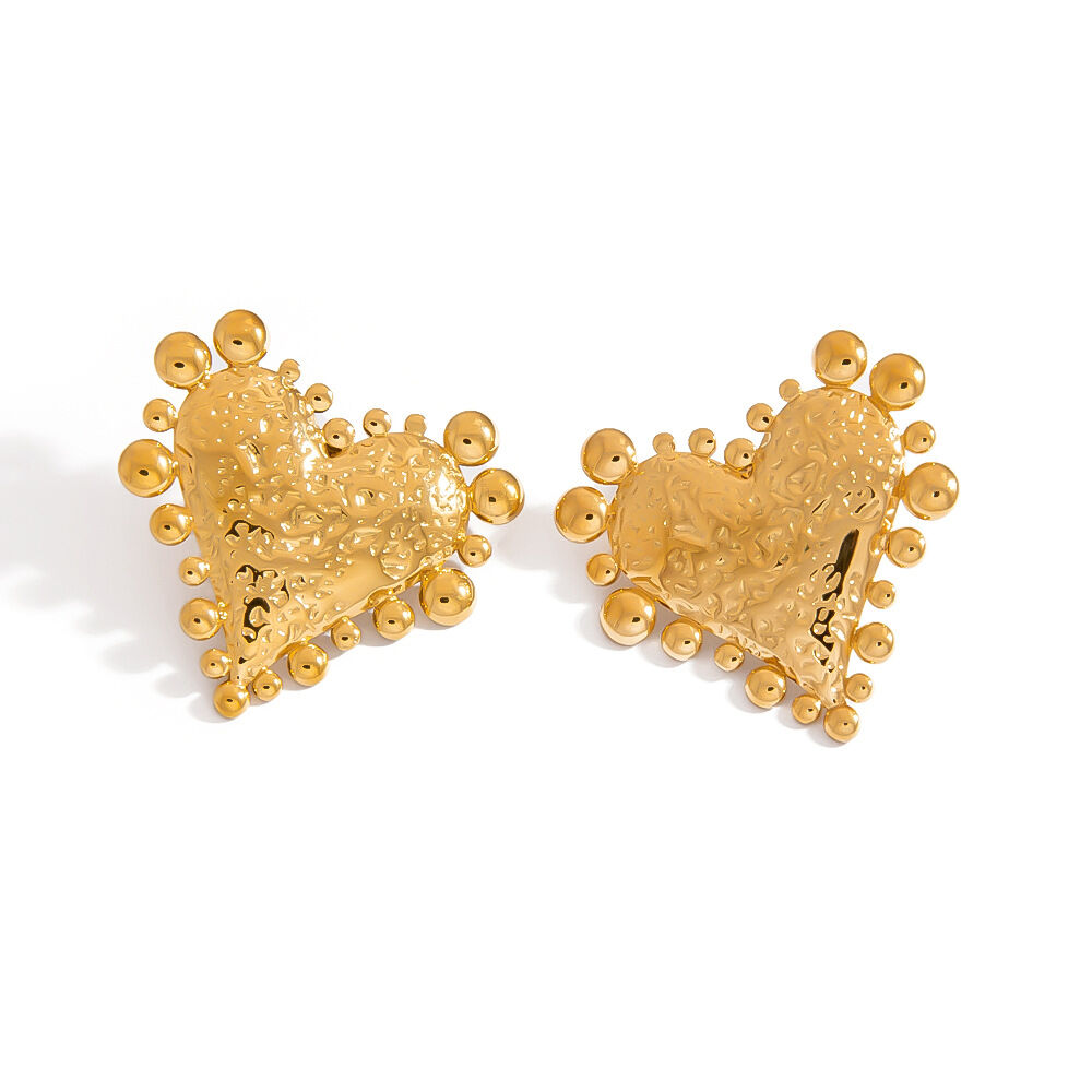 1 Pair Punk Heart Stainless Steel Waterproof Gold Color Stud Earrings Picture5