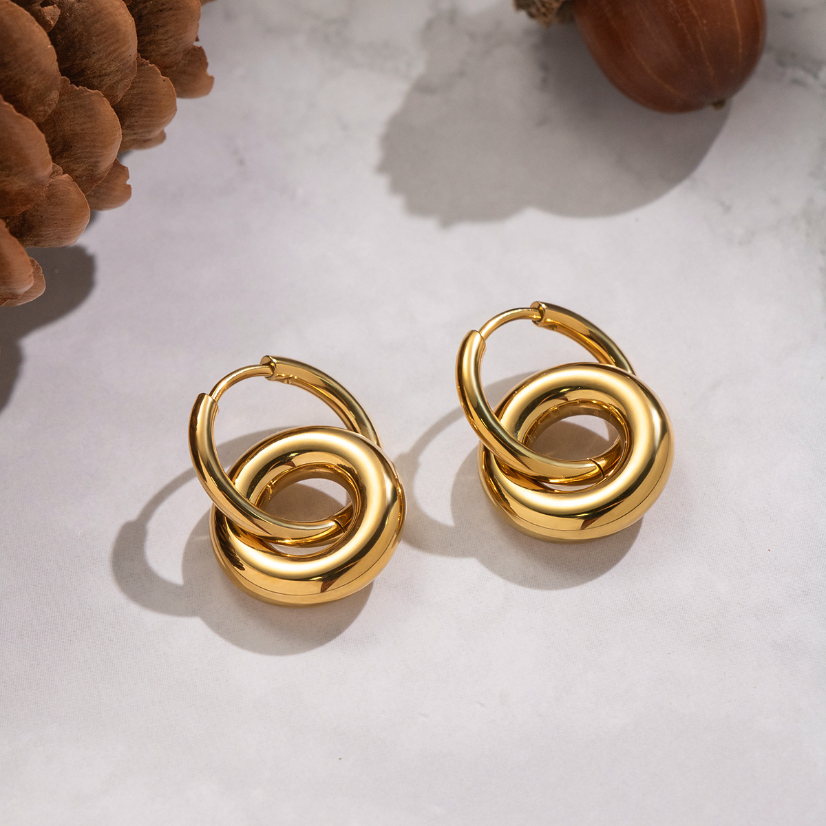 1 Pair Circle Stainless Steel Waterproof Gold Color Hoop Earrings h5 Picture4