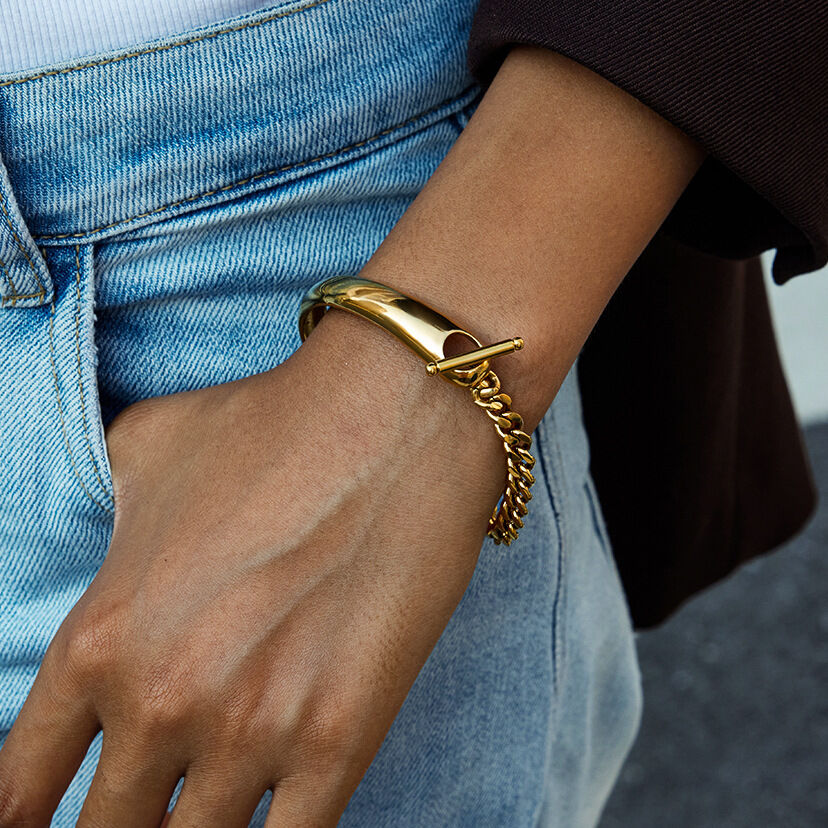 1 stuk eenvoudige patchwork roestvrijstalen waterdichte gouden damesarmband met schakels 2