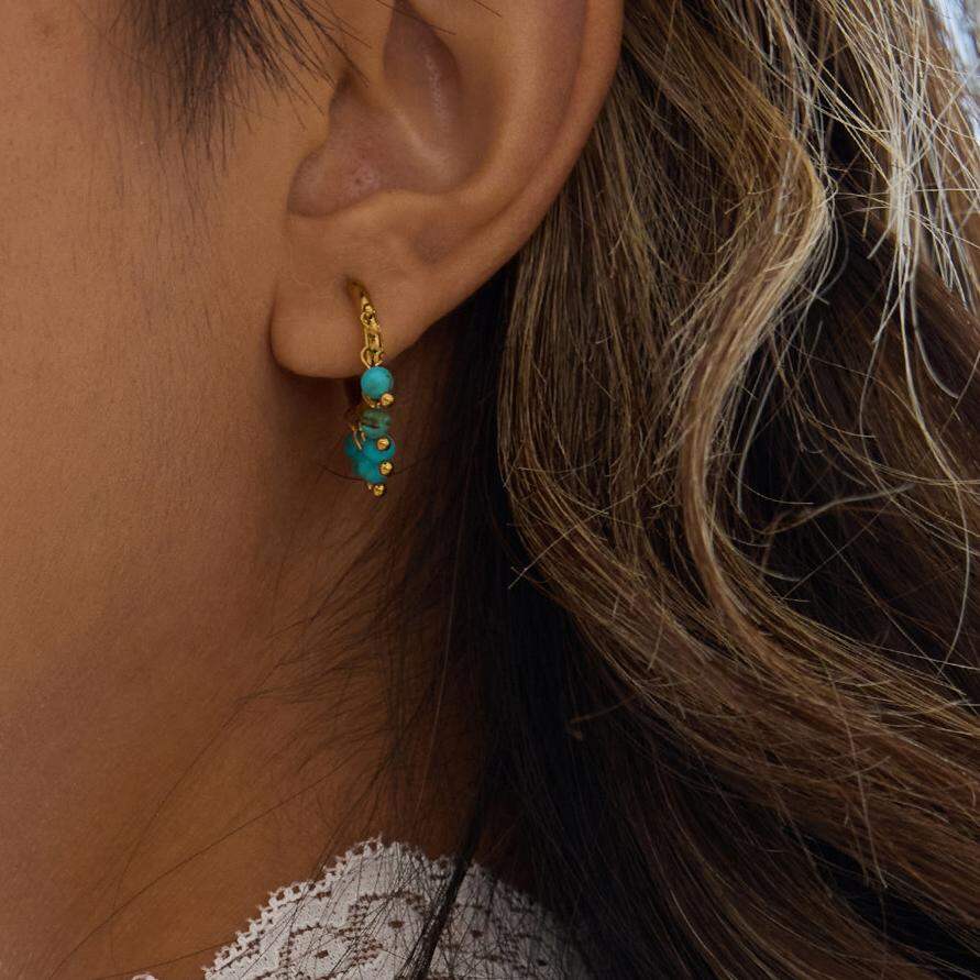 1 par de elegantes pendientes de aro circulares de calaita de acero inoxidable, resistentes al agua, color dorado, para mujer