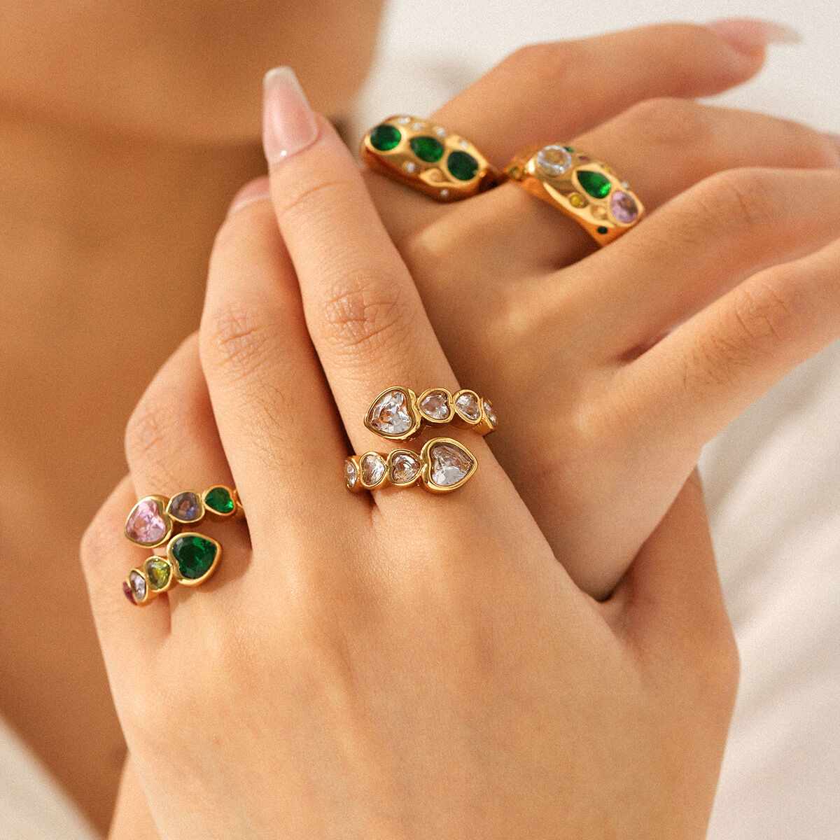 1 Piece Luxurious  Elegant Irregular Shape Stainless Steel Waterproof   Gold Color  Zircon Women's Gemstone Rings