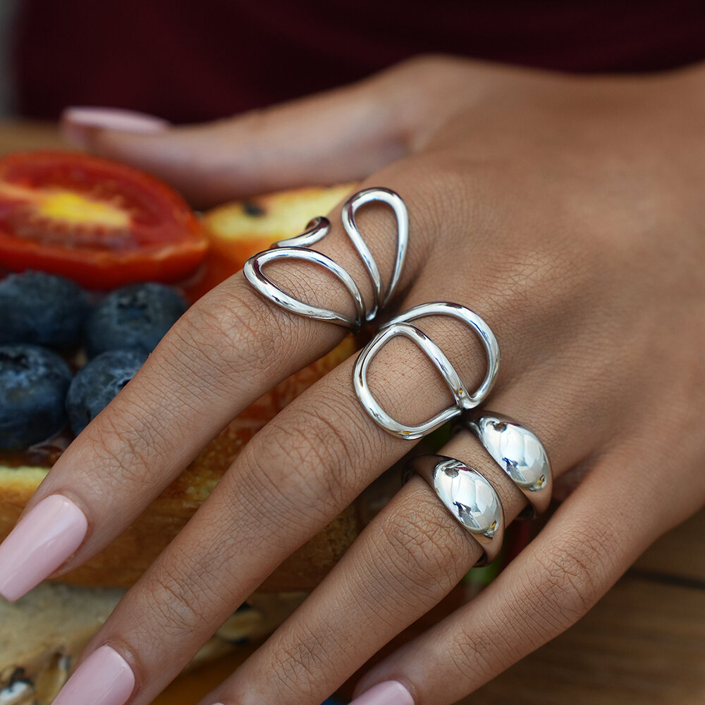 1 Piece Simple Simple Irregular Shape Stainless Steel Waterproof Gold Color Women's Statement Rings Picture3