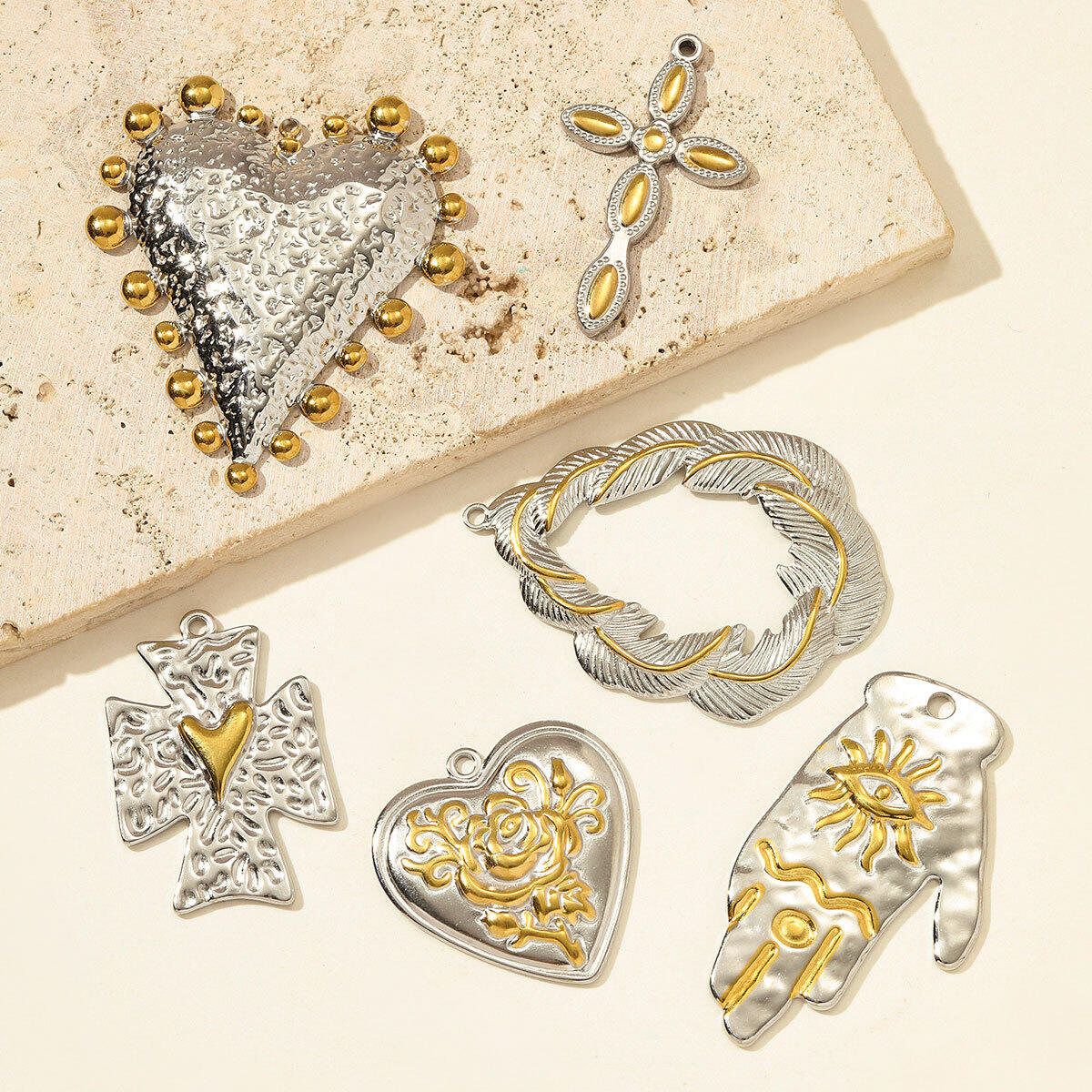 1 Piece Cross Mixed Gold Color And Silver Colors Stainless Steel Waterproof Women's Pendants Picture4