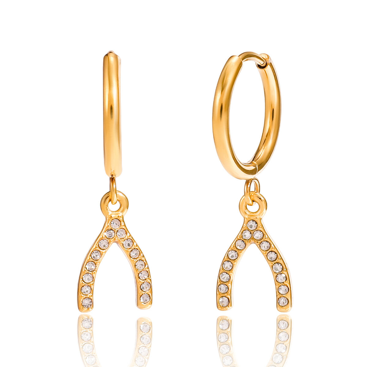 1 Pair Elegant Irregular Shape Stainless Steel Waterproof Gold Color Zircon Women's Drop Earrings