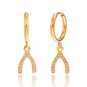 1 Pair Elegant Irregular Shape Stainless Steel Waterproof Gold Color Zircon Women's Drop Earrings h5