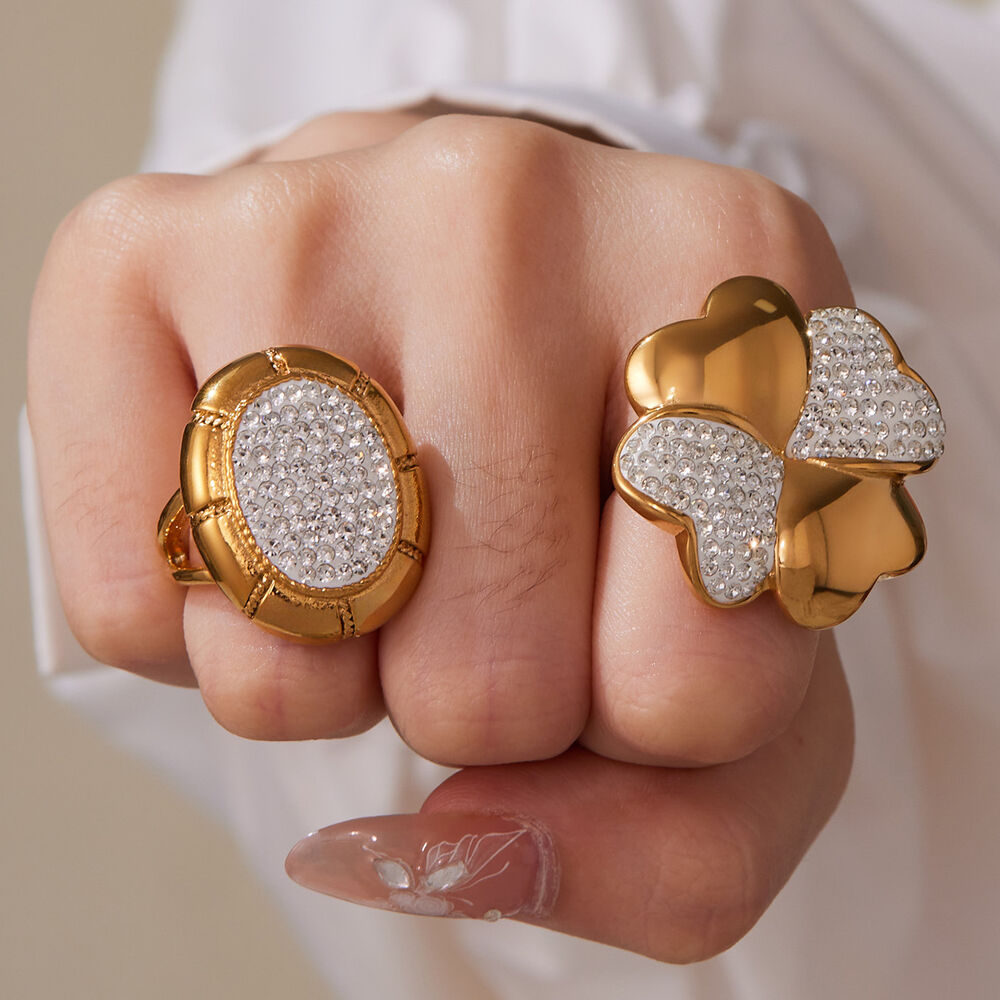 1 Piece Lustrous Clover Stainless Steel Waterproof Gold Color Statement Rings Picture3