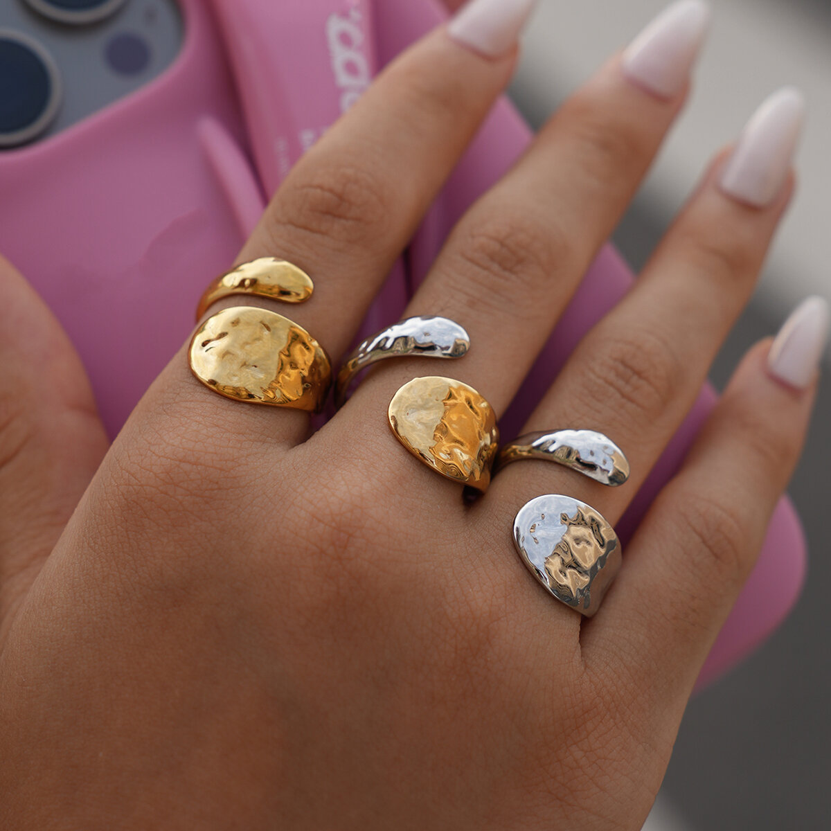 1 Piece Simple Irregular Shape Stainless Steel Waterproof  Gold Color Women's Statement Rings Picture6