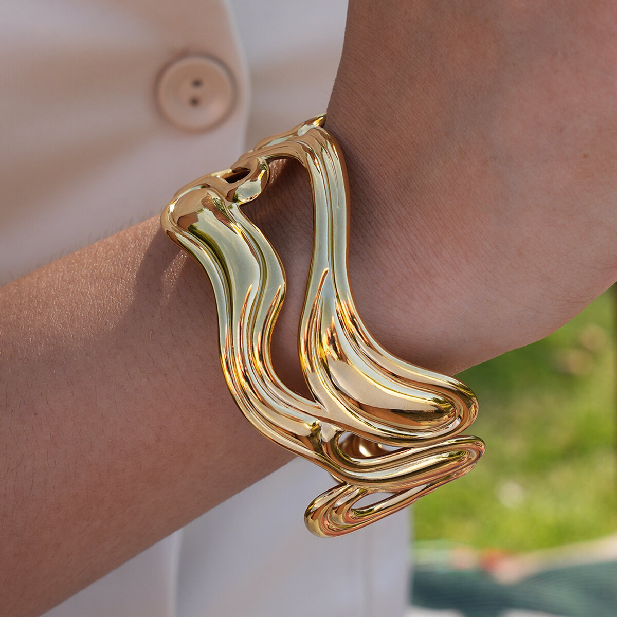 1 Piece Simple  Retro Irregular Shape Stainless Steel Waterproof   Gold Color  Women's Bangles h5 Picture5