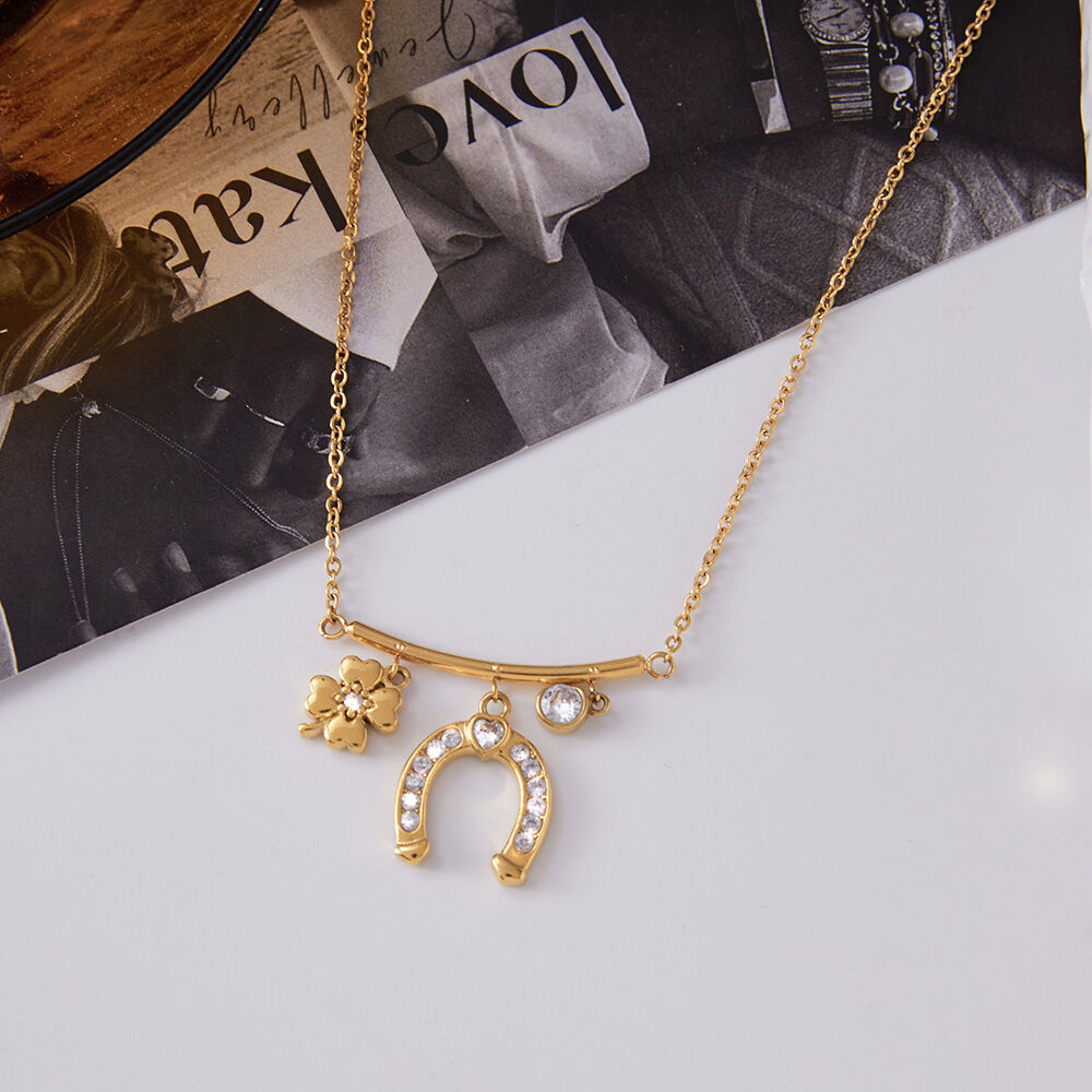 Luxurious Horseshoe-shaped Stainless Steel Waterproof Gold Color Zircon Women's Jewelry Sets Picture7