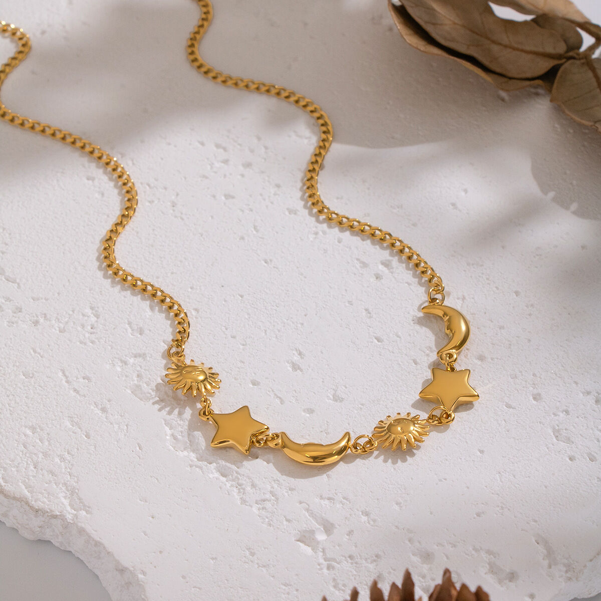 1 Piece Retro Sun Star Moon Stainless Steel Waterproof Gold Color Pendant Necklace h5 Picture2