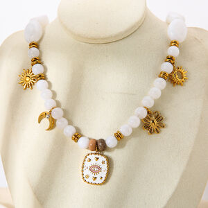 1 Piece Retro Devil's Eye Sun Beads Acrylic Gold Color Women's Pendant Necklaces h5 Picture3