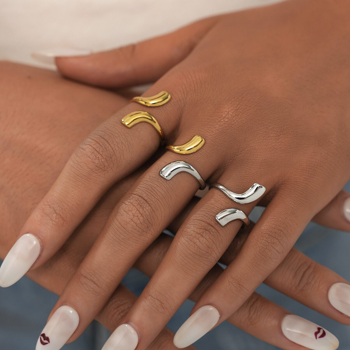 1 Piece Simple Irregular Shape Stainless Steel Waterproof   Women's Statement Rings 2