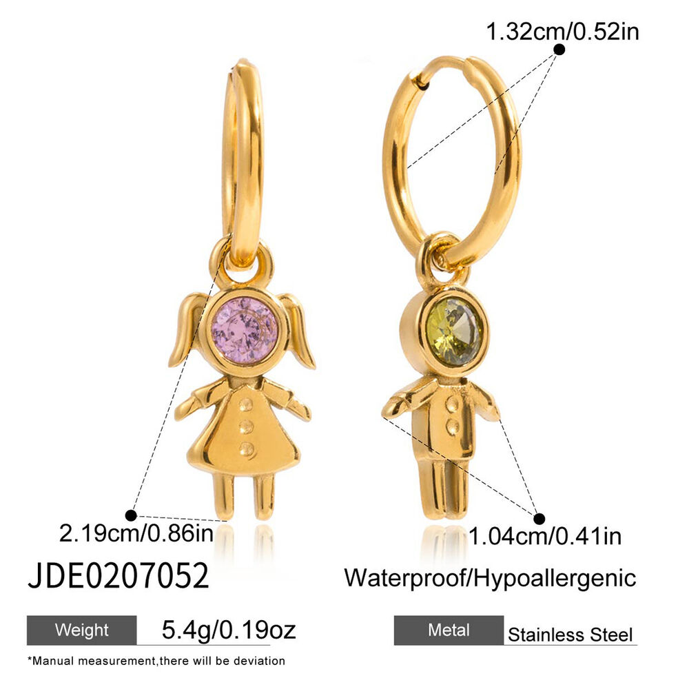 1 Pair Romantic Children Stainless Steel Waterproof Gold Color Zircon Women's Drop Earrings h5Picture2