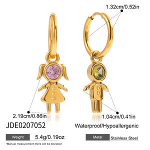1 Pair Romantic Children Stainless Steel Waterproof Gold Color Zircon Women's Drop Earrings h5 Picture2