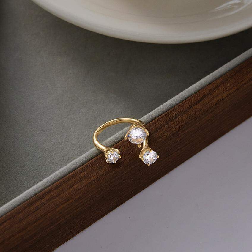 1 Piece Luxurious Irregular Shape Stainless Steel Waterproof Gold Color Zircon Women's Gemstone Rings 2