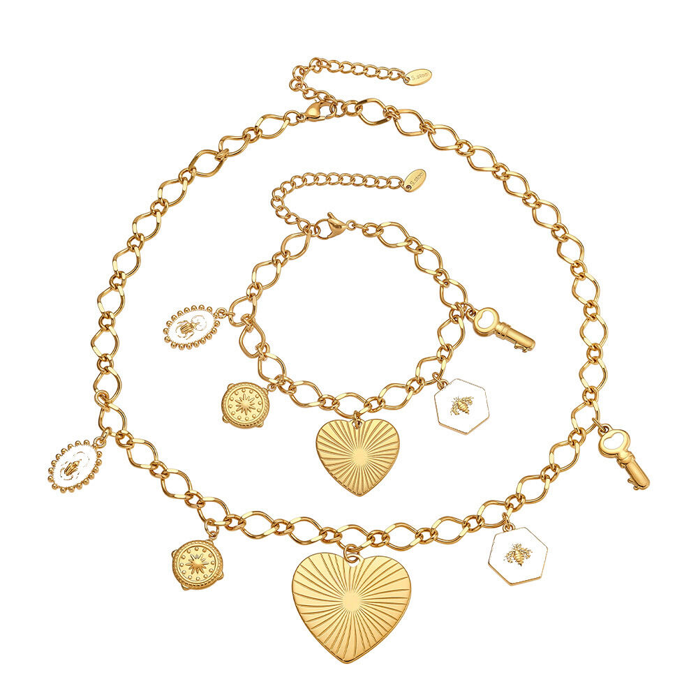 Shinning Series Heart Stainless Steel Waterproof Gold Color Women's Jewelry Sets h5Picture7