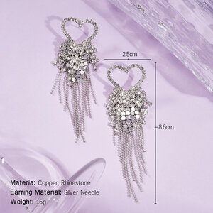 1 Pair Festive Series Heart Tassel Copper Party Earrings h5