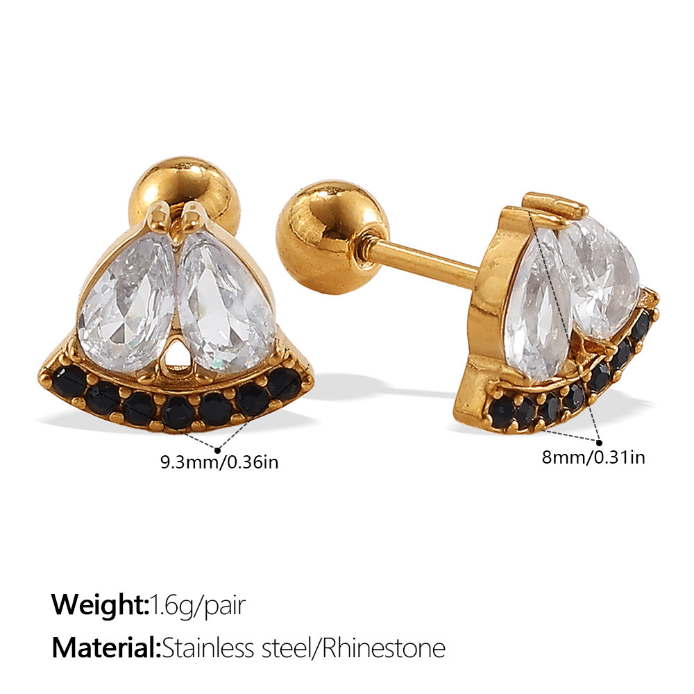 1 Pair Bow Knot Stainless Steel Waterproof Gold Color Rhinestone Piercing Earrings Picture2