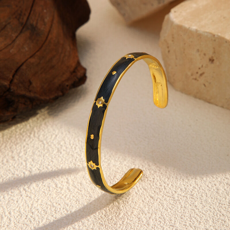 1 Piece Enamel Stainless Steel Waterproof Gold Color Cuff Bracelet h5 Picture4
