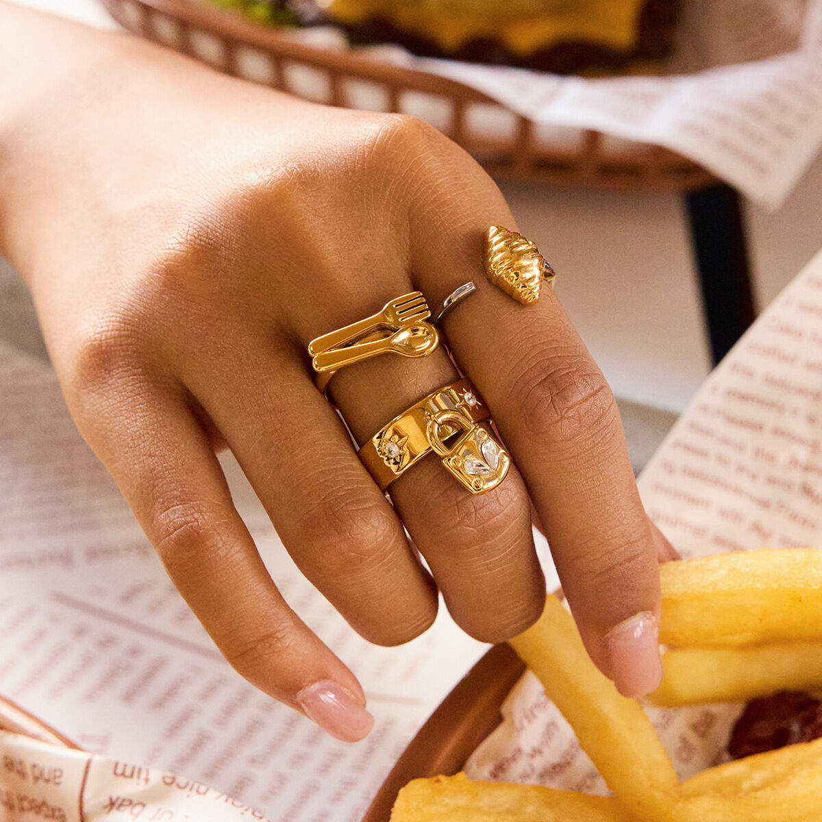 Bague Fantaisie Pour Couteau Et Fourchette, En Acier Inoxydable Étanche, Couleur Or. 2