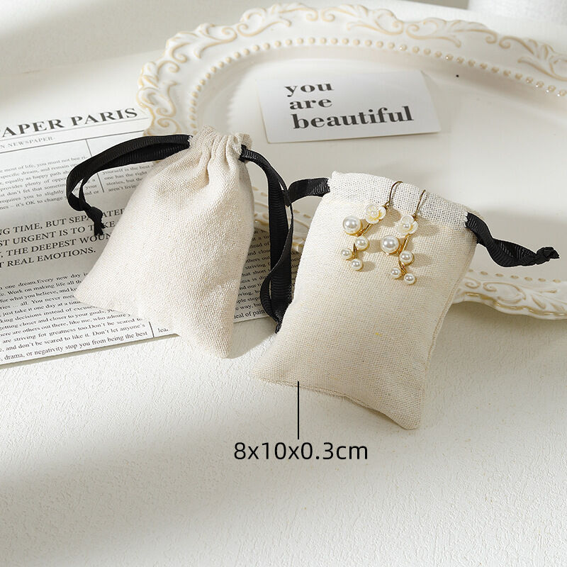 1 Piece Solid Color Cotton and Linen Drawstring Jewelry Bag 