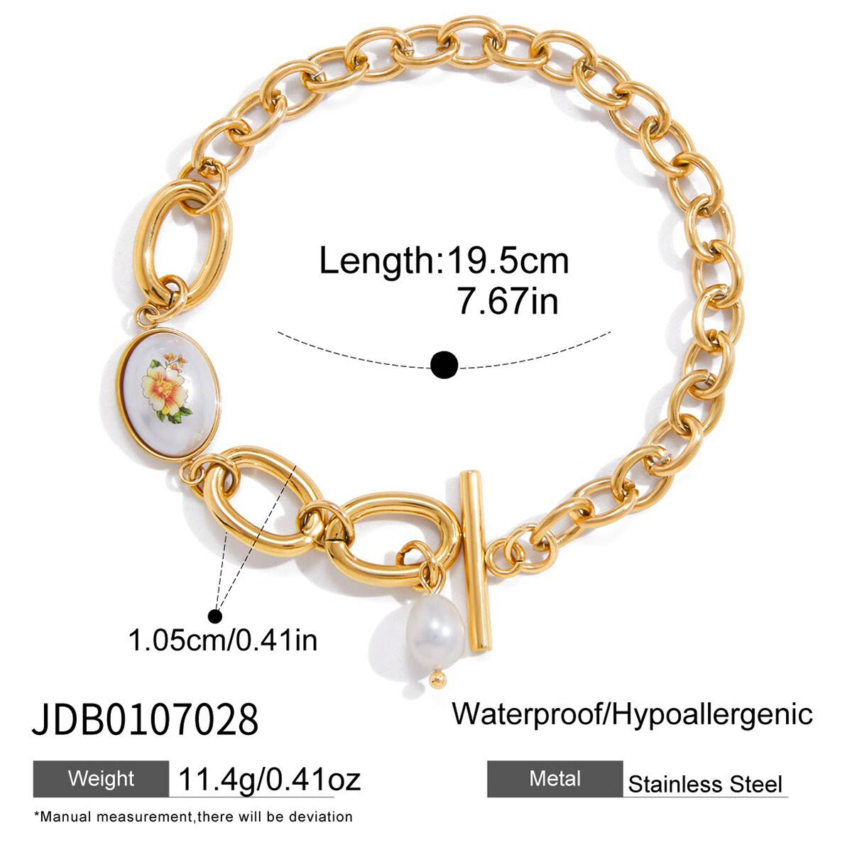 1 Piece Retro Flower Stainless Steel Waterproof Gold Color Women's Chain Bracelets h5 Picture2