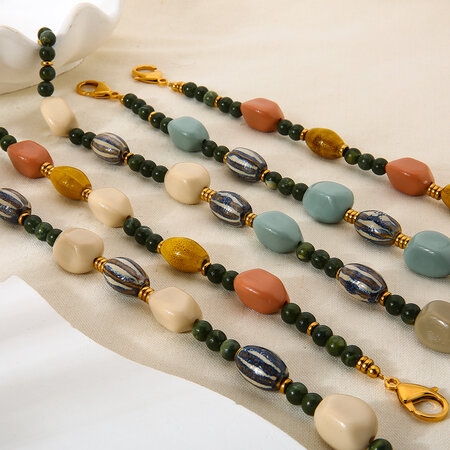1 Piece Retro Irregular Shape Rectangle Ceramics Gold Color Women's Beaded Necklaces