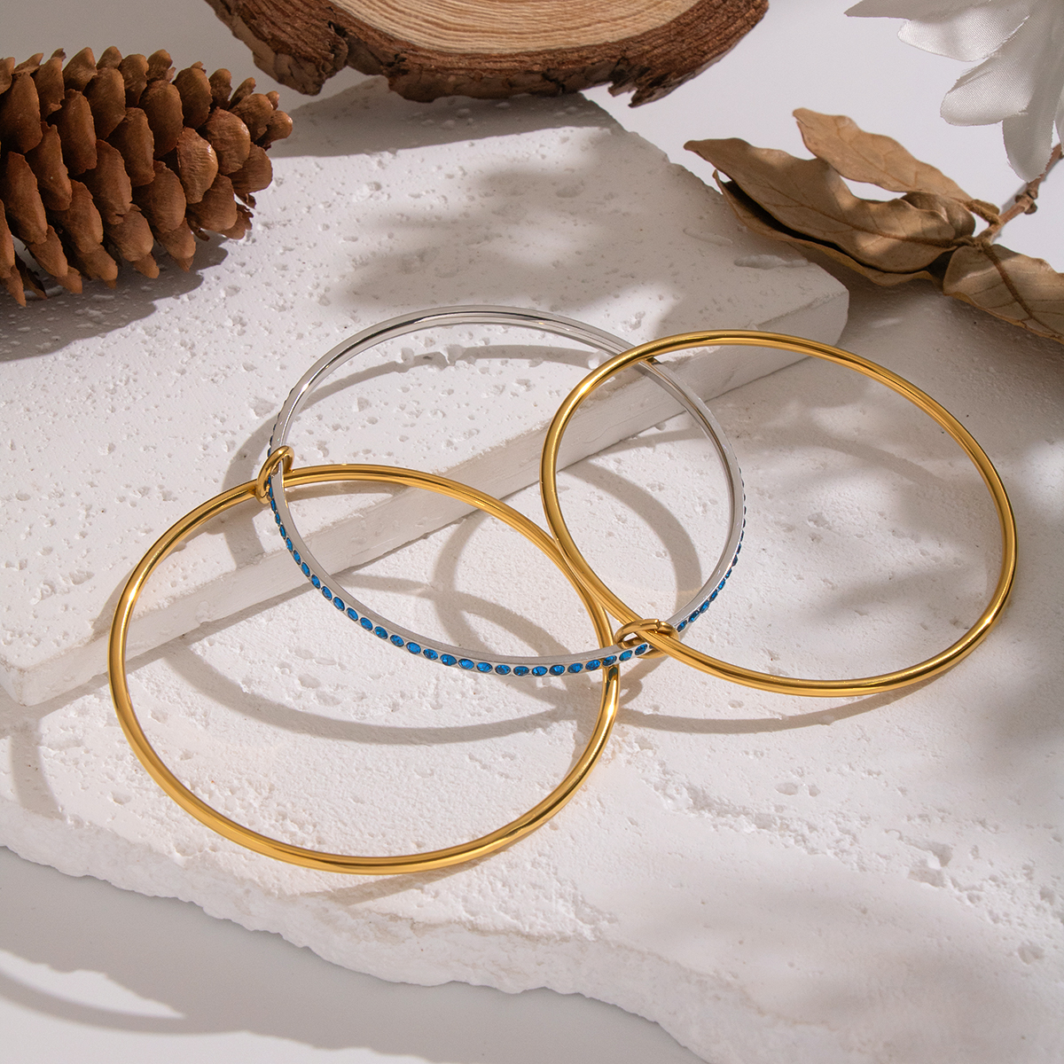 1 Piece Hip-Pop Circle Stainless Steel Waterproof Gold Color Bangles h5 Picture4