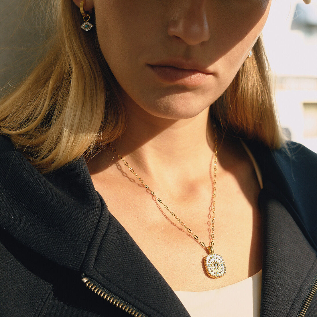 1 Piece Sophisticated Devil's Eye Stainless Steel Waterproof Gold Color Women's Pendant Necklaces h5 Picture2