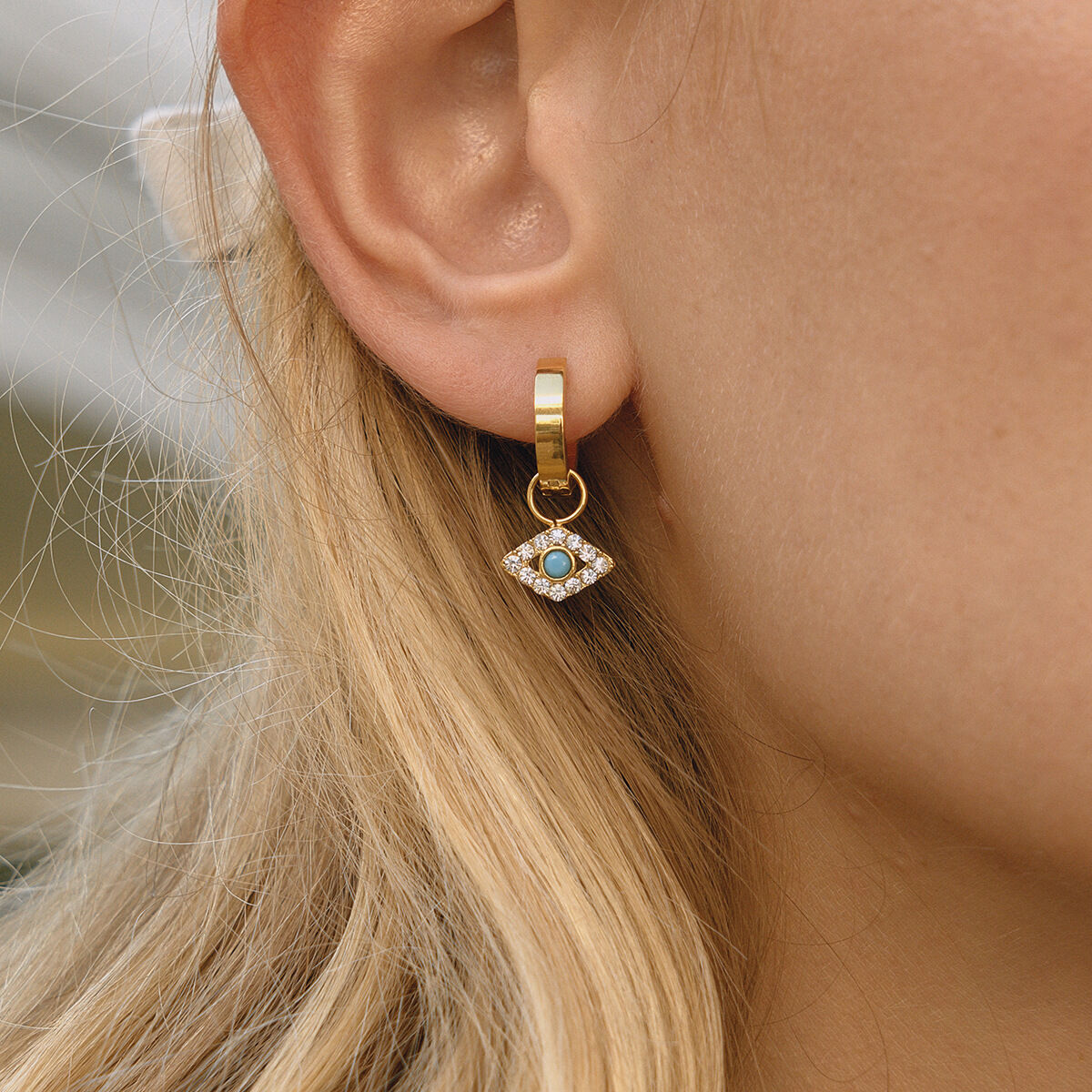1 Pair Sparkling Devil's Eye Stainless Steel Waterproof Gold Color Women's Drop Earrings Picture4