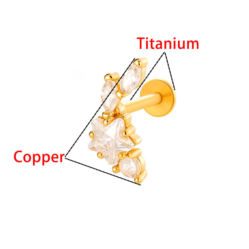 1 Piece Geometric Figure Copper Titanium Alloy Gold Color Zircon Women's Piercing Earrings Picture7