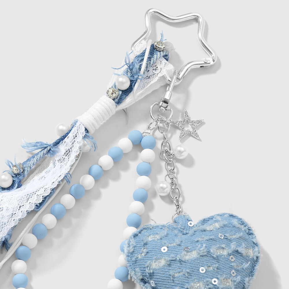 1 Piece Denim Heart with Plush Ball Bag Charm Picture4