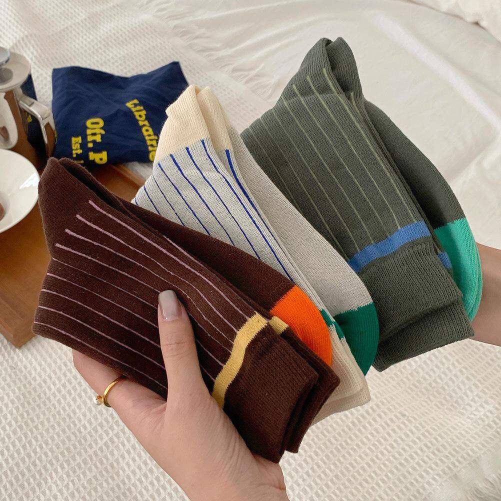 1 Pair Assorted Colors Stripe Cotton Women's Mid-Calf Socks h5 Picture3