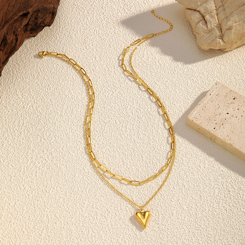1 Piece Heart Stainless Steel Waterproof Gold Color Layered Necklace Picture3