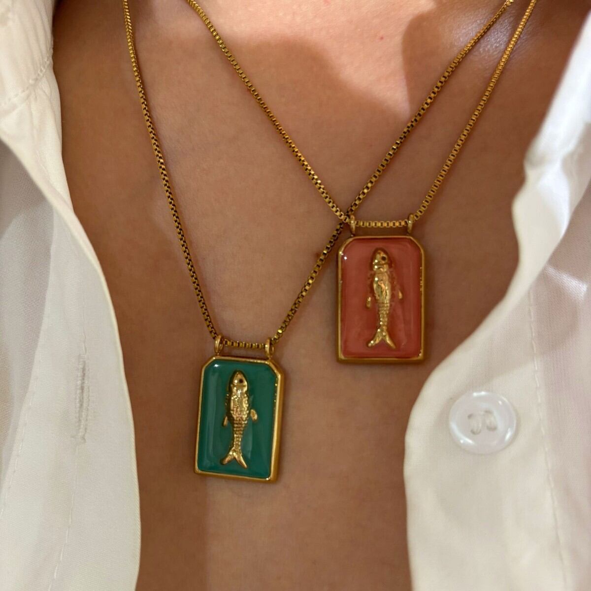 1 Piece Fish Stainless Steel Waterproof Gold Color Enamel Pendant Necklace