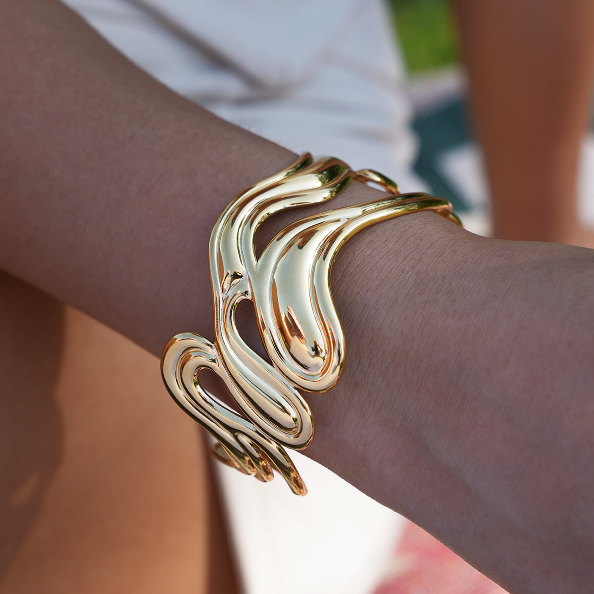 1 Piece Simple  Retro Irregular Shape Stainless Steel Waterproof   Gold Color  Women's Bangles Picture4