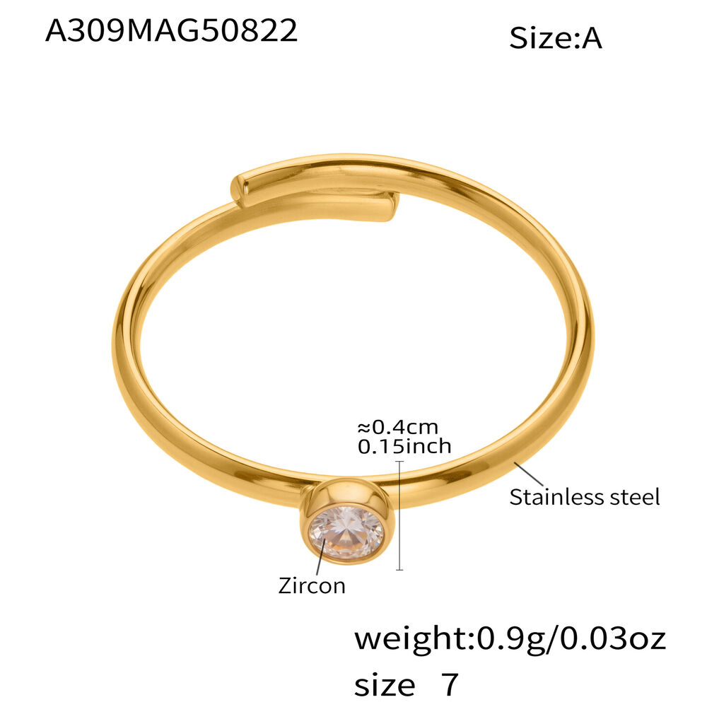 1 Piece Minimalist Circle Stainless Steel Waterproof Gold Color Zircon Minimalist Rings