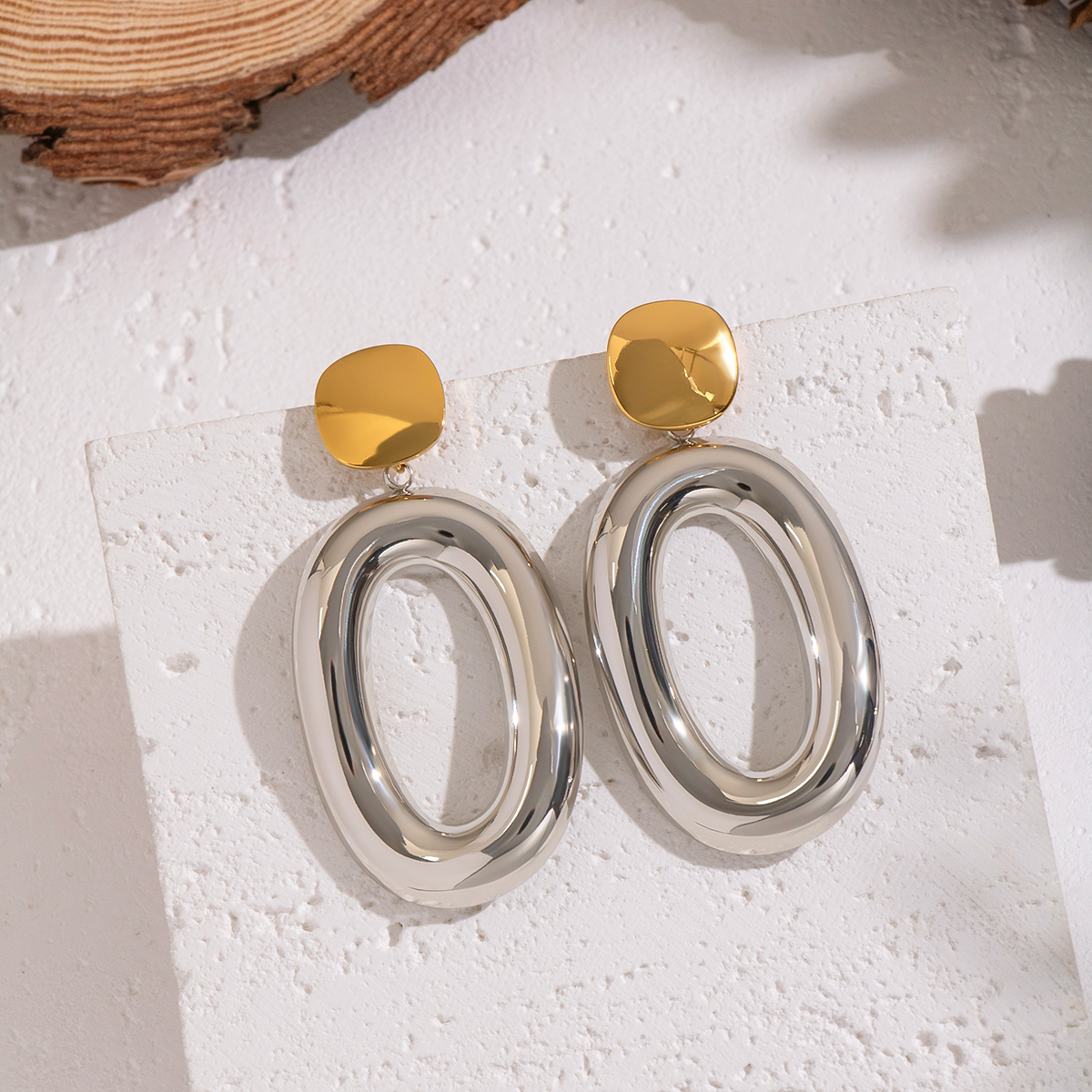 1 Pair Circle Stainless Steel Waterproof Mixed Color Drop Earrings h5 Picture2