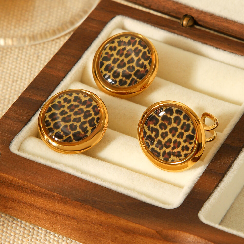 Leopard Pattern Stainless Steel Waterproof Gold Color Stud Earrings h5Picture5