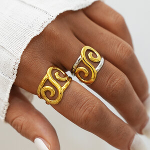 1 pezzo semplice casual forma irregolare infinito in acciaio inossidabile impermeabile color oro anelli da donna h5 Immagine3