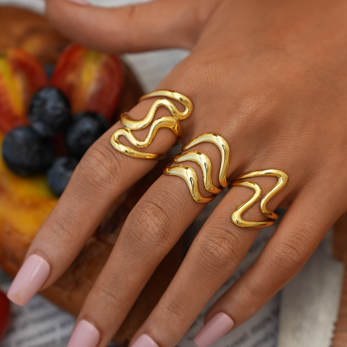 1 Piece Simple  Daily Irregular Shape Stainless Steel Waterproof  Gold Color Women's Statement Rings h5 Picture2