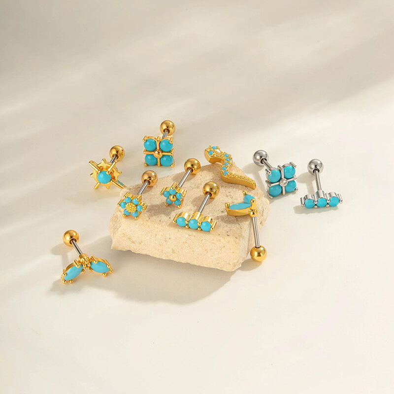 1 stuk koperen gouden natuurlijke stenen piercing oorbel