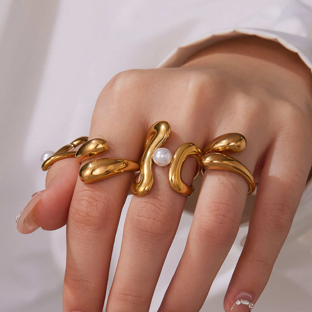 1 Piece Classic Irregular Shape Stainless Steel Waterproof Gold Color Statement Rings h5 Picture5