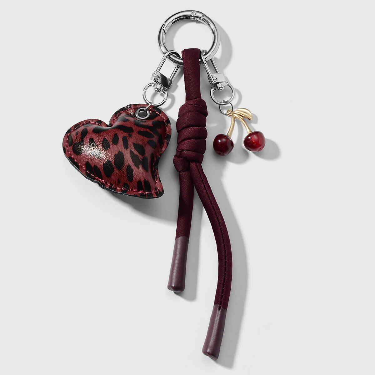 1 Wine Red Leopard Print Heart Cherry Keychain 