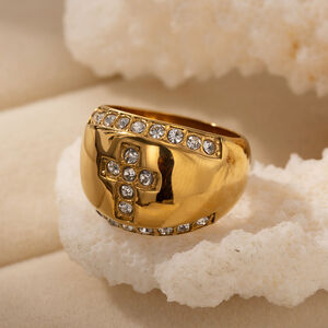 1 Piece Cross Stainless Steel Waterproof Gold Color Statement Ring h5 Picture4