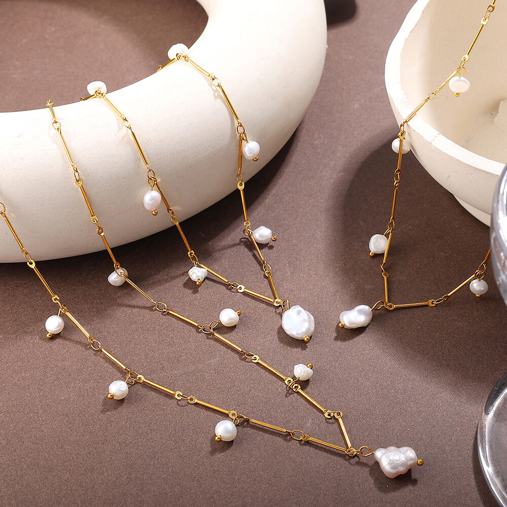 1 Piece Stainless Steel Waterproof Gold Color Pearl Pendant Necklace 2