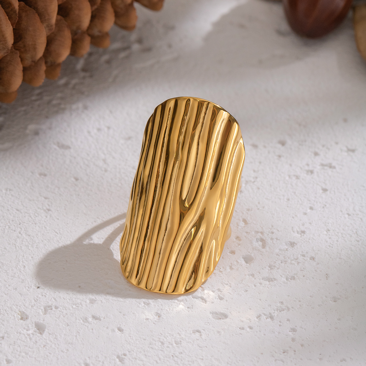 1 Piece Irregular Shape Thread Stainless Steel Waterproof Gold Color Statement Ring Picture4