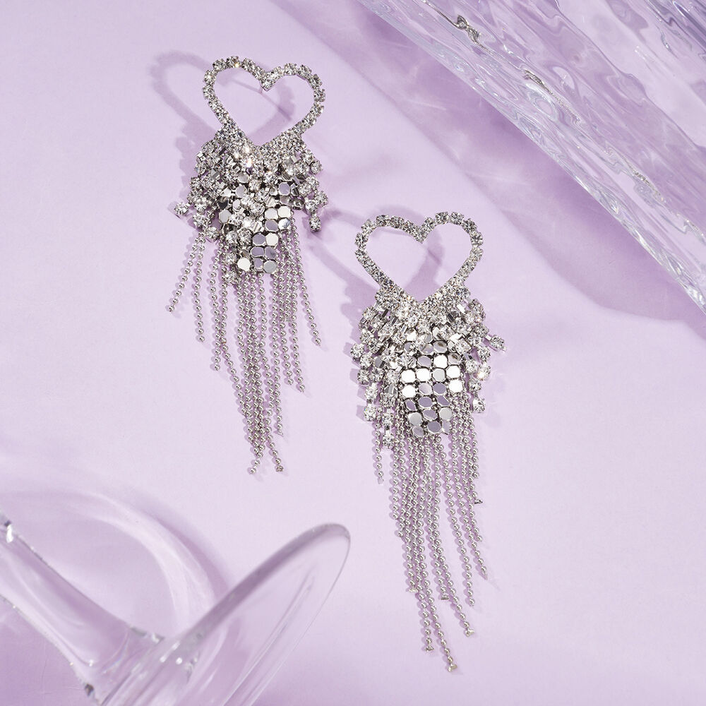 1 Pair Festive Series Heart Tassel Copper Party Earrings h5Picture2