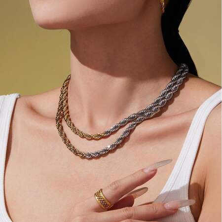 1 Piece Twist Mixed Gold&Silver Colors Stainless Steel Waterproof Women's Chain Necklaces