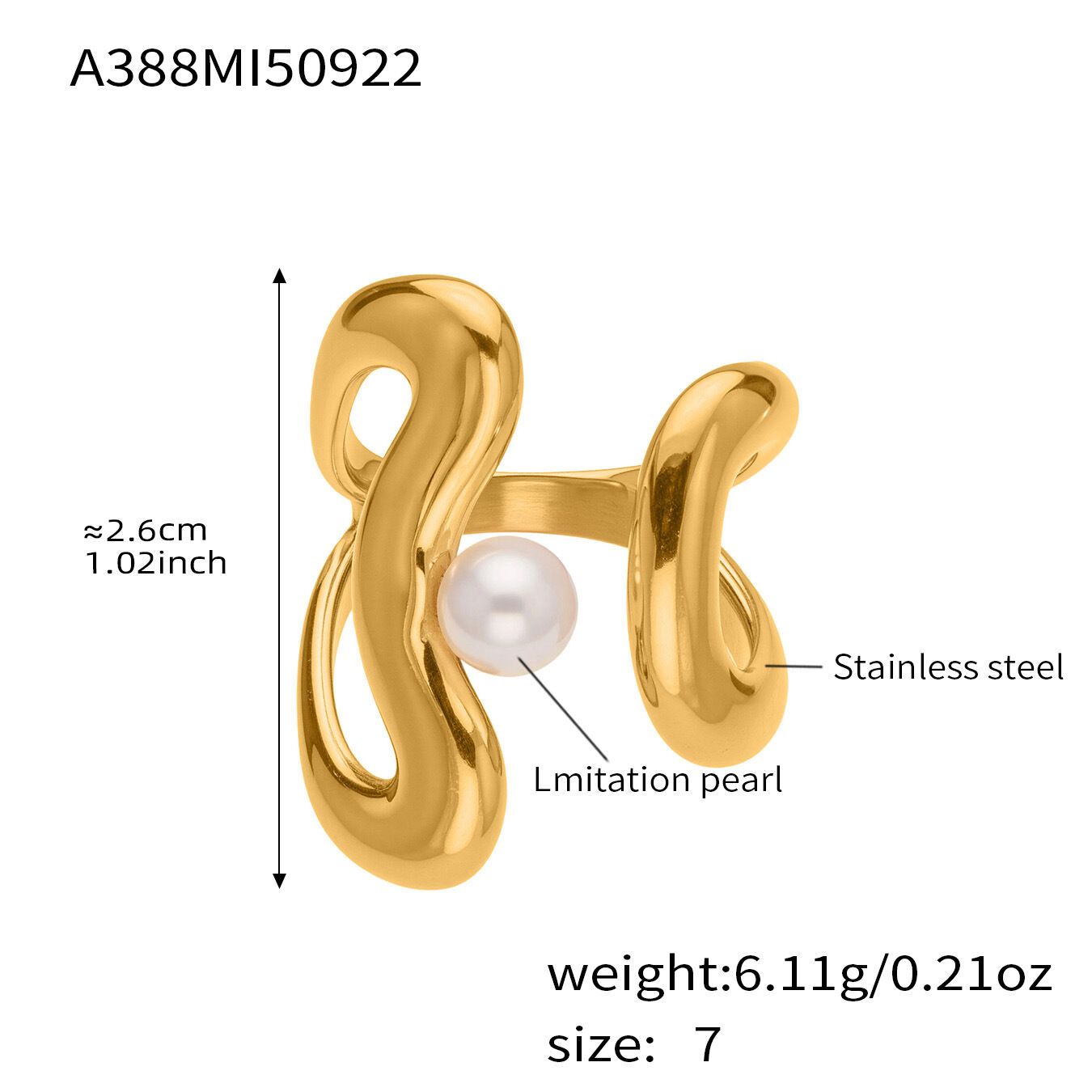 1 Piece Classic Irregular Shape Stainless Steel Waterproof Gold Color Statement Rings h5 